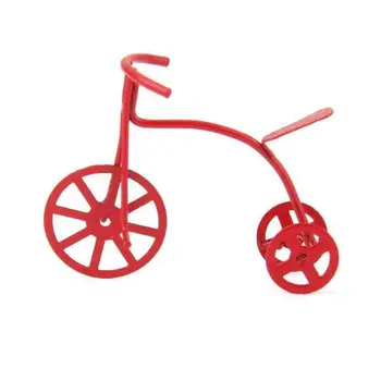 1/12 Dollhouse Minyatür için 3xRed Metal Üç Tekerlekli Bisiklet