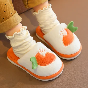 1-8 Yıl çocuk Mercan Kadife pamuk terlikler Bebek Kız Kış Pembe Ev Kapalı peluş ayakkabı Yürümeye Başlayan Çocuk Antiskid Sıcak Ayakkabı
