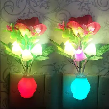 1 adet Led Gece Lambası Sensörü Plug-in Otomatik Anahtarı Gül Çiçek Mantar Gece Lambası Duvar Lambası Ev Aydınlatma Malzemeleri