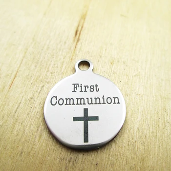 10 adet/grup-ilk communion charms Lazer Kazınmış Özelleştirilmiş DIY Charms Kolye
