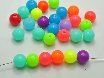 100 Karışık Neon Renk Akrilik Yuvarlak Boncuk 12mm Pürüzsüz Topu Spacer