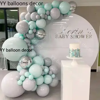 107 adet Pastel Balonlar Garland Kemer Kiti 4D Gümüş Macaron Gri Nane Doğum Günü Düğün Bebek Duş Yıldönümü Partisi Dekorasyon