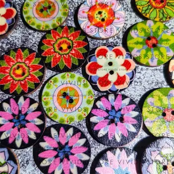 15/20 / 25mm DIY Dekoratif Çiçekler Ahşap Yuvarlak Düğmeler Retro Dikiş Aksesuarları Oya Örgü El Sanatları Karalama Defteri Vintage