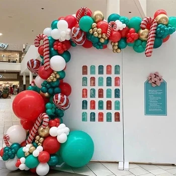 165 adet Merry Christmas Balonlar Garland Mutlu Yeni Yıl Dekorasyon Zinciri Helyum Yuvarlak Folyo Şeker Globos Noel Baba baston şekerler