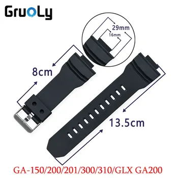 16mm Siyah Sapanlar Casio g-shock GA-150/200/201/300/310 / GLX GA200 serisi saat kayışı TPU Su Geçirmez Bileklik Aksesuarları