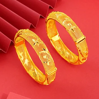 18k Sarı Altın Kaplama Bilezik Kadınlar için Vietnamca Kum Altın Toka Hollow Gelin Bileklik Bilezik Düğün Güzel Takı Hediyeler