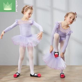 2 adet Çocuk Bale Dans uzun kollu giyim Kız Bale Peçe Takım Elbise Çocuk Jimnastik Uygulama Kostüm Tulum ve Etek B-4645