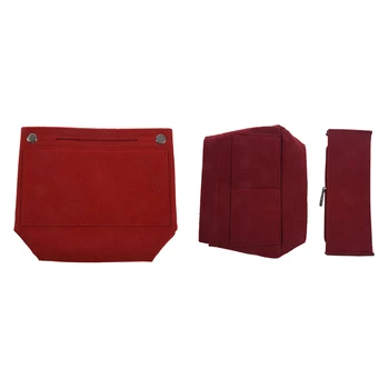 2 Adet Çok Fonksiyonlu Çanta kozmetik düzenleyici Çanta Ekle Çanta Makyaj Çantası Kozmetik Durumlarda Keçe Çanta Kırmızı S