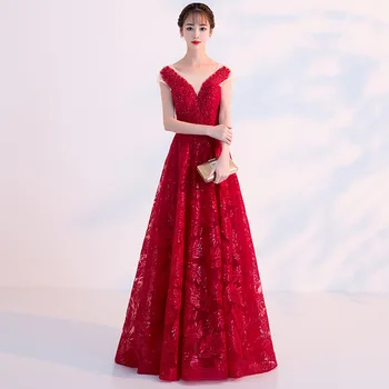 2019 İlkbahar Yaz Yeni Moda Kadınlar Kırmızı Akşam Elbise Kolsuz A-line Illusion Geri Lace Up Balo Parti Elbiseler
