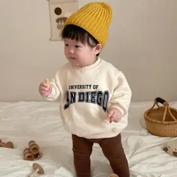 2022 Yeni Çocuk Erkek Bebek Mektubu Baskı Kazak Sevimli Bebek Uzun Kollu Gevşek Kızlar Casual Kazak Pamuk Bebek Kazak