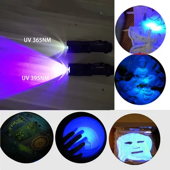 365nm 395nm Led UV el feneri Torch ultravioleta flaş ışığı lambası Ultra Violet mor Blacklight floresan AA para penlight