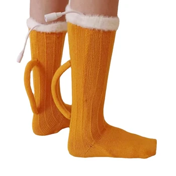 3D bira kupası Çorap Örgü Uzun Tüp Çorap Sevimli Unisex Yenilik Kış Sıcak Bira Çorap Sıcak Kalın Kat Çorap