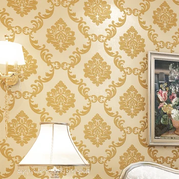 3d Tarzı Avrupa Şam Duvar Kağıdı Lüks Altın Çiçek Oturma Odası Yatak Odası Tv Arka Plan Şam Duvar Kağıdı Duvarlar İçin Rulo