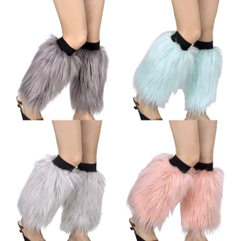 449B Kadın Kış Kürklü bacak ısıtıcıları çorap Harajuku Moda Tayt Çizmeler Manşetleri Kapakları Faux Kürk Buzağı Çorap Streetwear