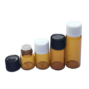 5 adet 1ml 2ml 3ml 5ml Mini Amber Parfüm örnek Sıvı Cam Şişe Delikli Redüktör ve Kapaklı Küçük uçucu yağ Şeffaf Şişeler