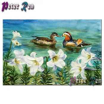 5d manzara Elmas Boyama Gölet ördek ve zambak Nakış tam Kare / yuvarlak Mozaik Resim Taklidi El Yapımı çocuk hediye