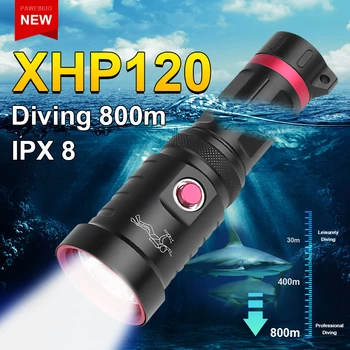 800M Süper Parlak Dalış El Feneri IPX8 Su Geçirmez Profesyonel dalış ışığı XHP120 Powered By 18650 26650 Pil İle Halat