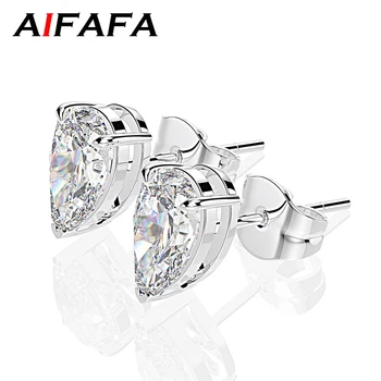 AIFAFA 100 %925 Ayar Gümüş Düzenlendi Mozanit Kulak Çiviler Su Damlası Taş 18K Beyaz Altın Küpe Güzel Takı Toptan