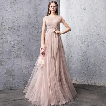 Akşam Elbise Kadın 2019 Yeni Yüksek Kalite Illusion O-boyun bir Çizgi Balo Parti Elbiseler Aplike Tüy Boncuk Resmi Elbise