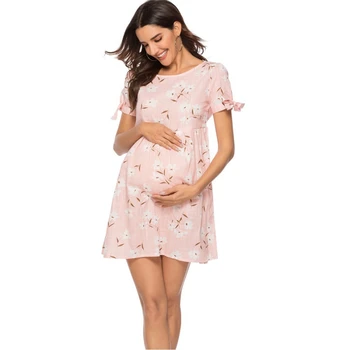 Annelik Pijama Hamile Elbise kadın kıyafetleri Kısa Kollu Çiçek Elbise Annelik Emzirme Elbise