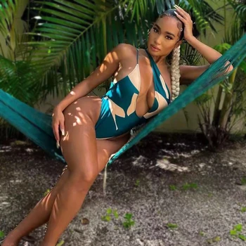 Bir Omuz Seksi kadın Mayo Tek Parça Tanga Mayo Miami Tarzı Mayo Kadın Backless Cut Out Monokini Trikini