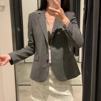 Ceket Kadın 2021 Blazer Takım Elbise Temel Ofis Bayan İş Rahat Siyah Gri Çizgili Mavi Minimalist Moda Ceket Sonbahar Bahar