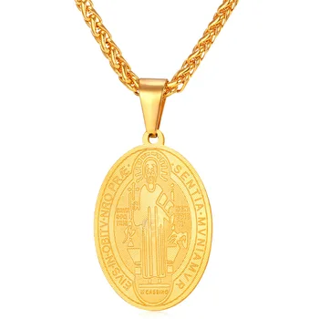 Collare Aziz Benedict Madalya Kolye Paslanmaz Çelik Oval Katolik Erkekler Takı Altın Renk Aziz Benedict Madalya Kolye Kadın P908