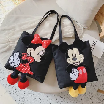 Disney Mickey mouse omuzdan askili çanta kadın yeni çanta büyük kapasiteli yumuşak askılı çanta tuval tote alışveriş çantası