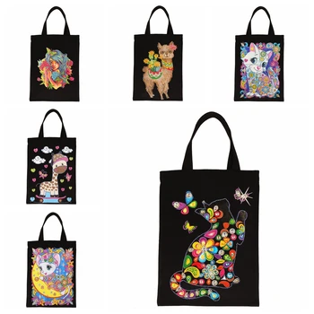 DIY Elmas Boyama kadın büyük el çantası Çanta Kullanımlık Dayanıklı Sevimli Hayvan Elmas Nakış Sanat Çanta Katlanabilir saklama çantası El Sanatları