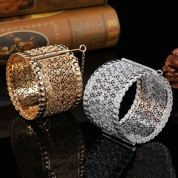 Dubai altın renk metal bilezik aristokrat hollow tasarım bilek takı kadın düğün kaftan dekorasyon bilezik takı