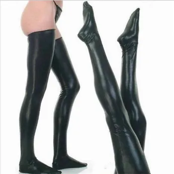 Erkek ıslak Bak lateks deri uyluk yüksek ayaklı Çorap Çorap Clubwear erkekler Ve Kadınlar seksi Deri Rugan Çorap