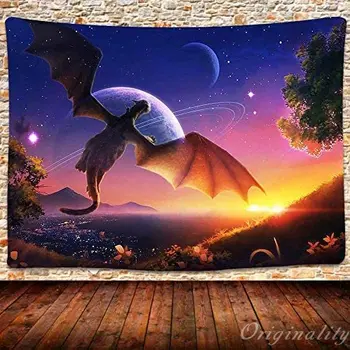 Fantezi Yıldızlı Gökyüzü Gezegen Uçan Ejderha Goblen Yatak Odası Oturma Odası Ev Dekorasyon