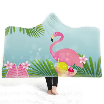Flamingo Kapşonlu Battaniye Tropikal Sherpa Polar Giyilebilir Battaniye Çiçek Çocuklar Yetişkinler Atmak Battaniye Ev Tekstili