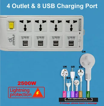 güç şeridi ab Taşınabilir şarj soketi 8 USB (5 V / 2100mA) ile 3 Metre / 10Ft