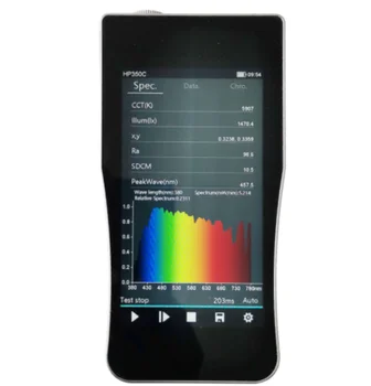 HP350C dalga boyu aralığı 380-780nm pc yazılımı ile El Spektral Aydınlatma Test Cihazı ve Metre Taşınabilir CCT CRI Dijital lux