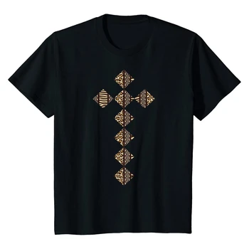 Hıristiyanlık Ortodoks Geleneksel Etiyopya Çapraz Desen T Shirt. 100 % Pamuk Kısa Kollu Rahat T-Shirt Gevşek Üst Boyutu S-3XL