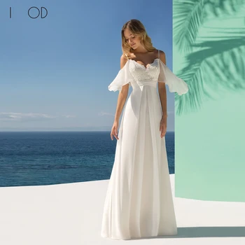 I OD Zarif Prenses Sceep düğün elbisesi Peri Şifon Spagetti gelin kıyafeti Moda Dantel Aplike Vestidos De Novia Kadınlar İçin