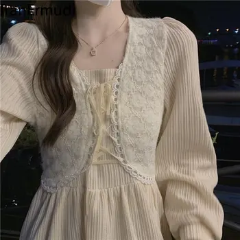 Iranermudı Kadınlar Katı Maxi Uzun Kollu Elbise Kare Yaka Tatlı Bir Çizgi Elbiseler Bahar Sonbahar Zarif Bayan Şık Vestidos