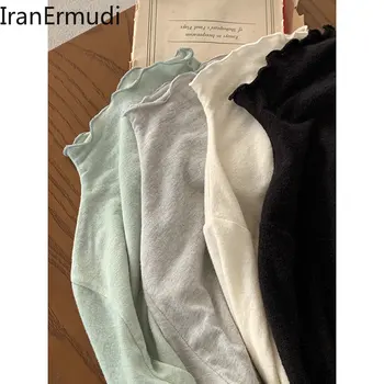 Iranermudı Moda Kadınlar Katı Uzun Kollu T-shirt İnce Sıkı Tees Gömlek Bahar Sonbahar Yumuşak T-Shirt Chic Tops Sıkı Tees