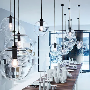Kabarcık lambaları Nordic Led cam top şeklinde asma lamba yemek odası aydınlatma asılı lambalar Oturma Odası yatak odası dekoru E27 kolye ışıkları