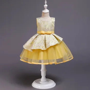 Kabarık Katmanlar Sarı Çiçek Kız Elbise Yay Çocuklar Prenses Elbise balo elbisesi Çocuklar İlk Communion Elbise Doğum Günü Yeni Yıl