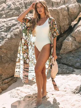 Kapak-Ups Mayo Kadın Elbise Sundress Elbiseler Mayo Moda Çiçek Baskı Plaj Tatil Bikini Hırka Kapak Ups Mayo