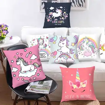 Karikatür Unicorn Yaratıcı Pembe Kız Tasarım Basit Ev Yastık Kılıfı