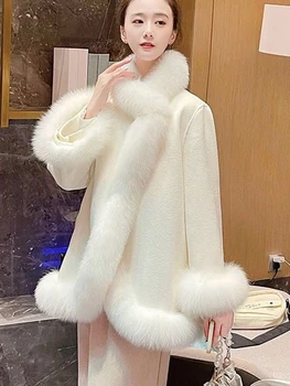 KBAT 2020 Kış Yeni Faux Fox Kürk Palto İle Hakiki Koyun Derisi Deri Toptan Tilki Kürk Ceket Dış Giyim Lüks Kadın
