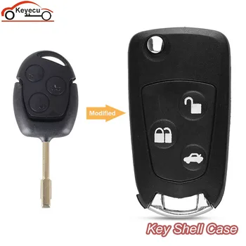 KEYECU 3 Düğmeler Anahtar Kutu Modifiye Çevirme Katlanır Uzaktan Anahtar Kapak Fob Kabuk Ford FOCUS MONDEO Fiesta İçin Kesilmemiş Boş FO21