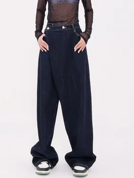 Kore Tarzı Yeni Tasarım 2022 Sonbahar Yeni Yüksek Bel Şalvar Kot Kadın rahat pantolon Moda Rahat Geniş Bacak Kat Uzunlukta Streetwear
