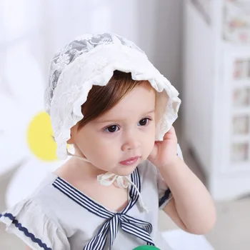 Kore Yeni Bebek Kız Dantel Prenses Şapkalar Sevimli Çiçek Baskı Kızlar güneşlikli kep Moda Çocuklar Kapaklar Yaz Pamuk Bebek Şapka