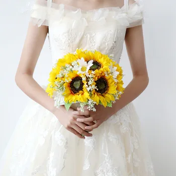Küçük Beyaz Sahte Çiçek Cascade Düğün Buket Gelin Sarı Yapay Mezuniyet Gelin Buketi Evlilik Aksesuarları