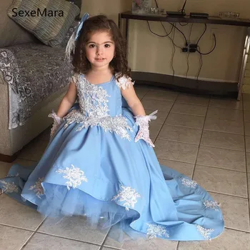 Küçük Prenses Saten Aplike Bebek Elbise Kız Vaftiz Vaftiz 1st Doğum Günü Partisi Yenidoğan Hediye Bebek Tutu Kız Elbisesi