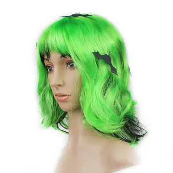 Kız Kadın Parti Cosplay Yeşil Peruk Komik Korkunç Yarasa Uzun Kıvırcık saç aksesuarları Vampir Cadı Giyinmek Prop Paskalya